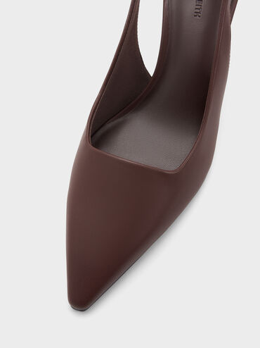 Pointed-Toe Kitten-Heel Slingback Pumps, Dark Brown, hi-res