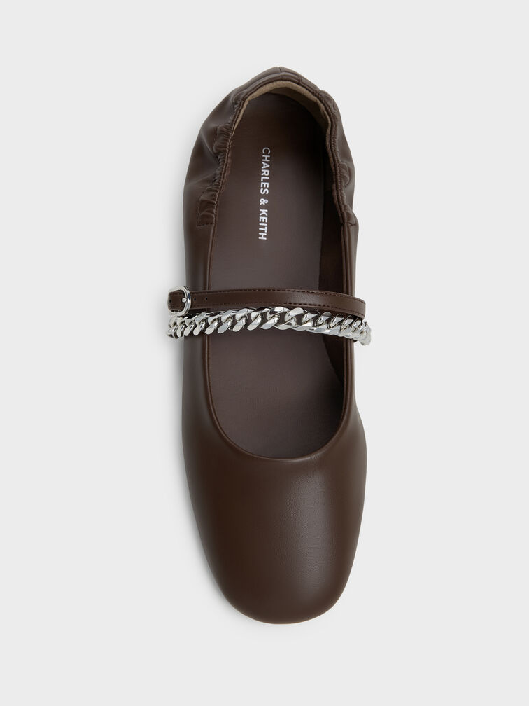 Georgie Chain Mary Jane Flats, Dark Brown, hi-res