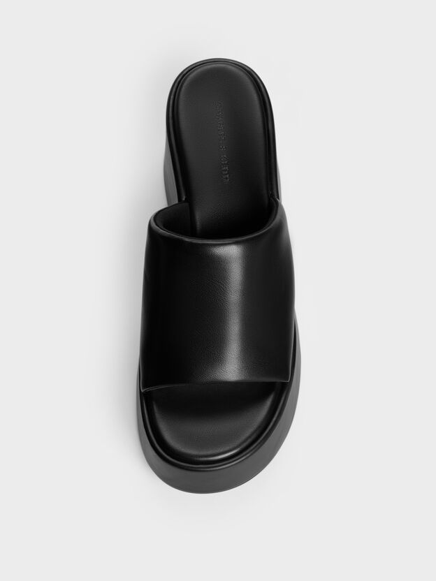 Wide-Strap Platform Wedges, Black, hi-res