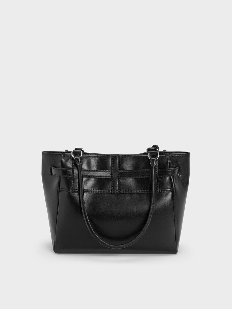 Delfina Belted Tote Bag, Noir, hi-res