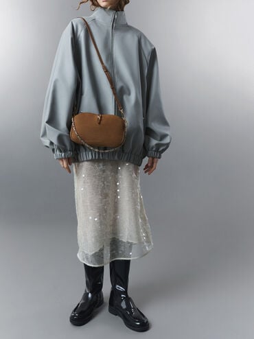 Adalyn Recycled Suede Metallic-Buckle Chain-Handle Shoulder Bag, Mocha Brown, hi-res