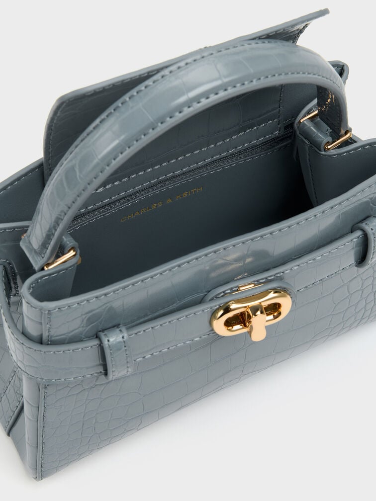 Aubrielle Croc-Effect Belted Top Handle Bag, Smoky Blue, hi-res