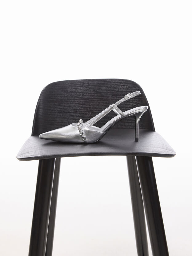 Metallic Crystal Slingback Pumps, Silver, hi-res