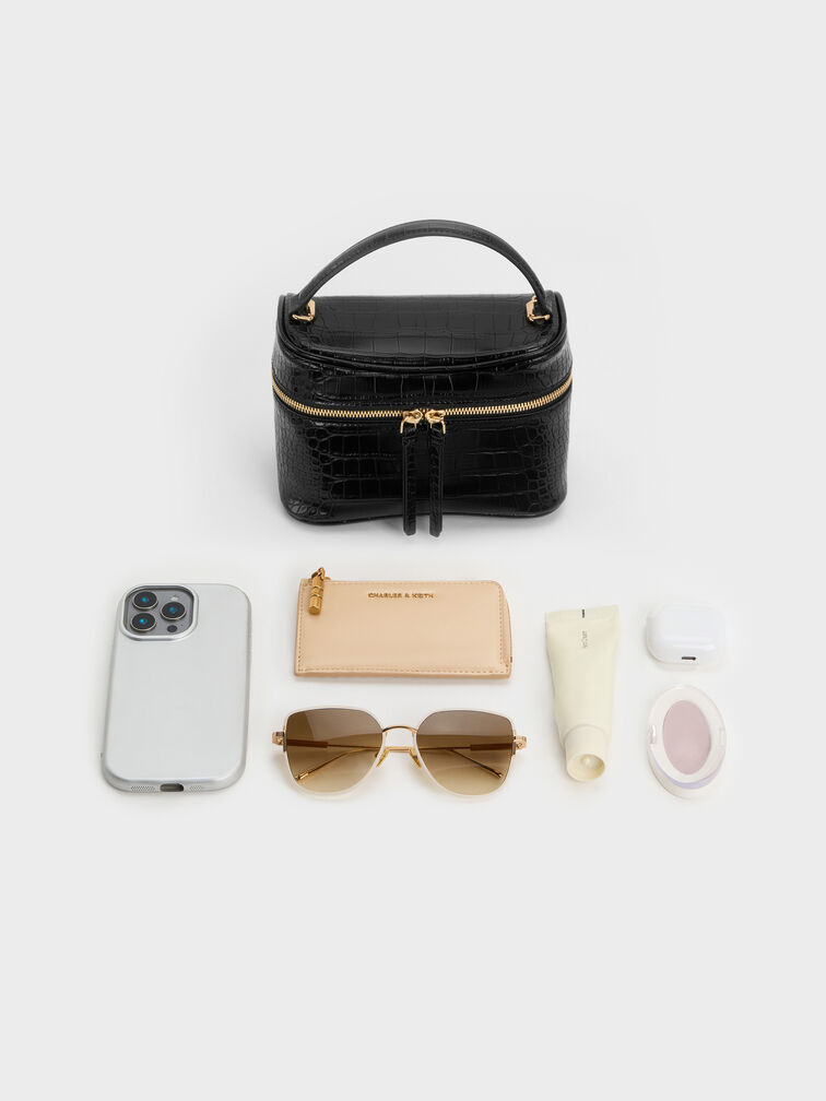 Pansy Croc-Effect Vanity Bag, Black, hi-res