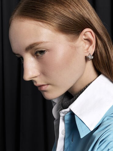 Everest Crystal Star Earrings, Silver, hi-res