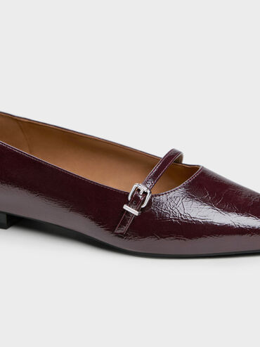 Crinkle-Effect Pointed Ballet Flats, Burgundy, hi-res