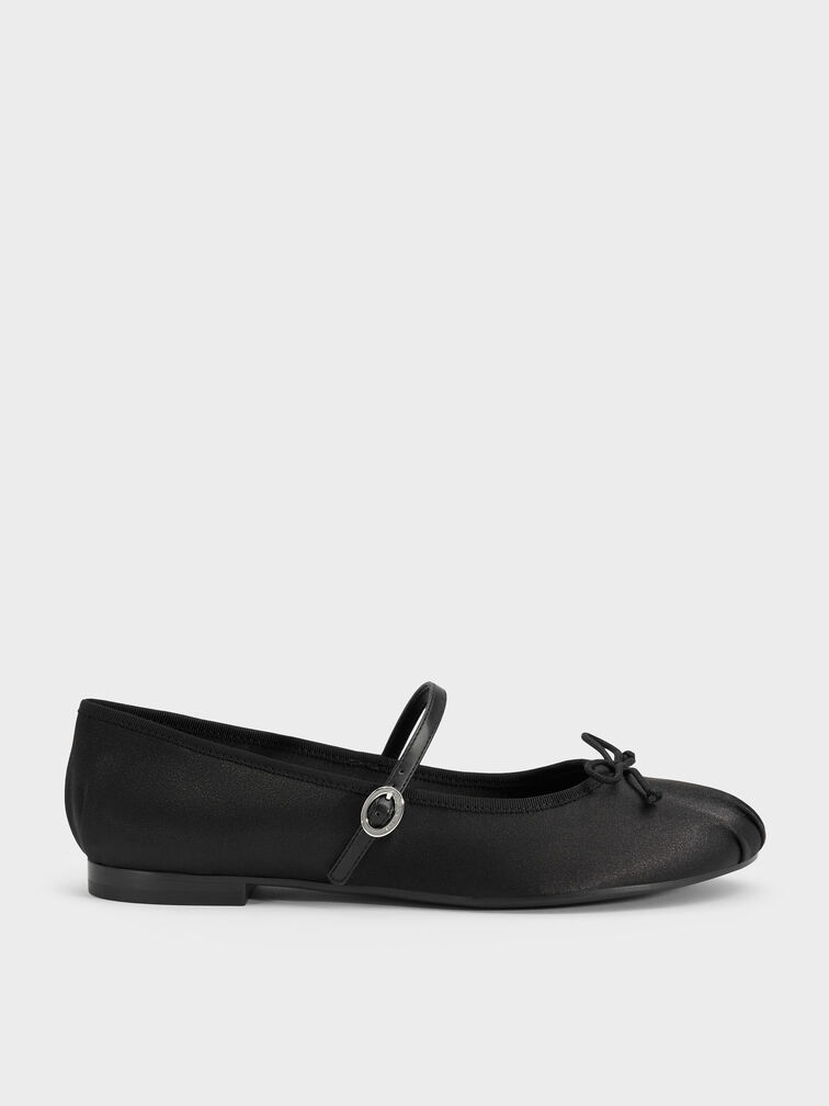 Emiko Satin Bow Mary Jane Flats, Black, hi-res