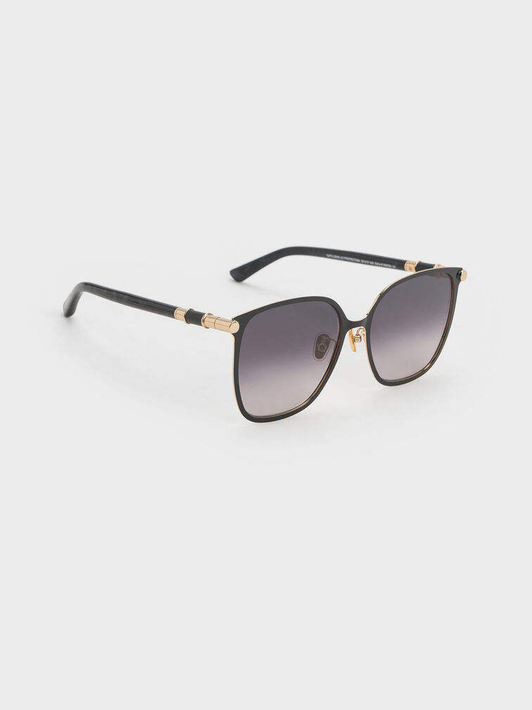 Ophelia Metallic-Accent Square Sunglasses, Black, hi-res