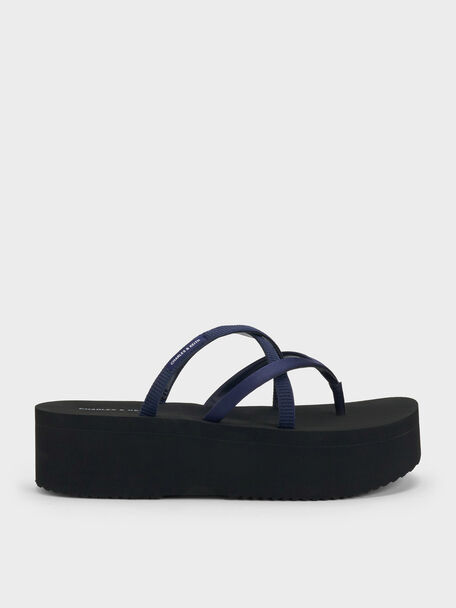 Levy Satin Strappy Flatform Sandals, Dark Blue, hi-res