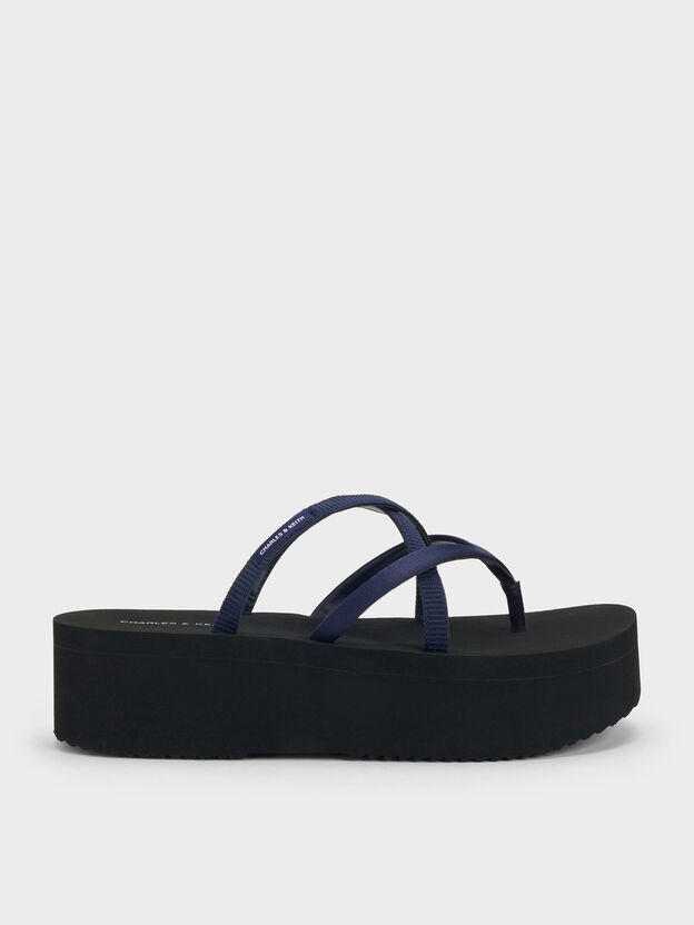 Levy Satin Strappy Flatform Sandals, Dark Blue, hi-res