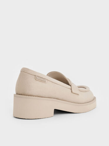 Faux Suede Chunky-Sole Penny Loafers, Beige, hi-res