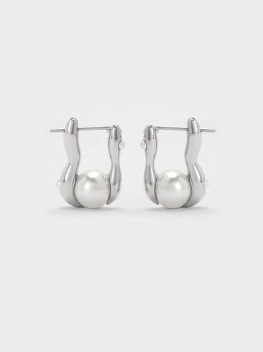 Corrine Pearl Sculptural Drop Earrings, Silver, hi-res