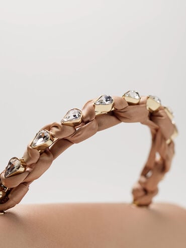 Eilian Satin Braided Top Handle Bag, Champagne, hi-res