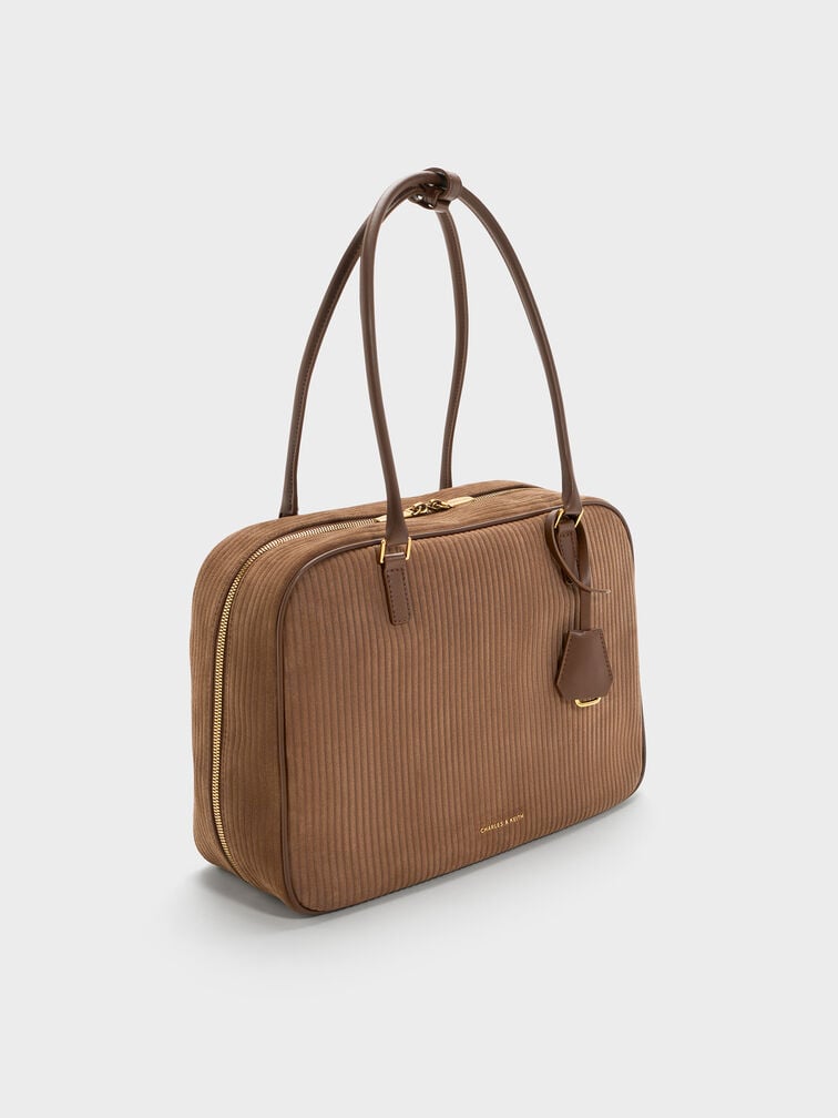 Large Sianna Corduroy Bowling Bag, Mocha Brown, hi-res