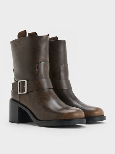 Kailey Side-Buckle Ankle Boots, Dark Brown, hi-res