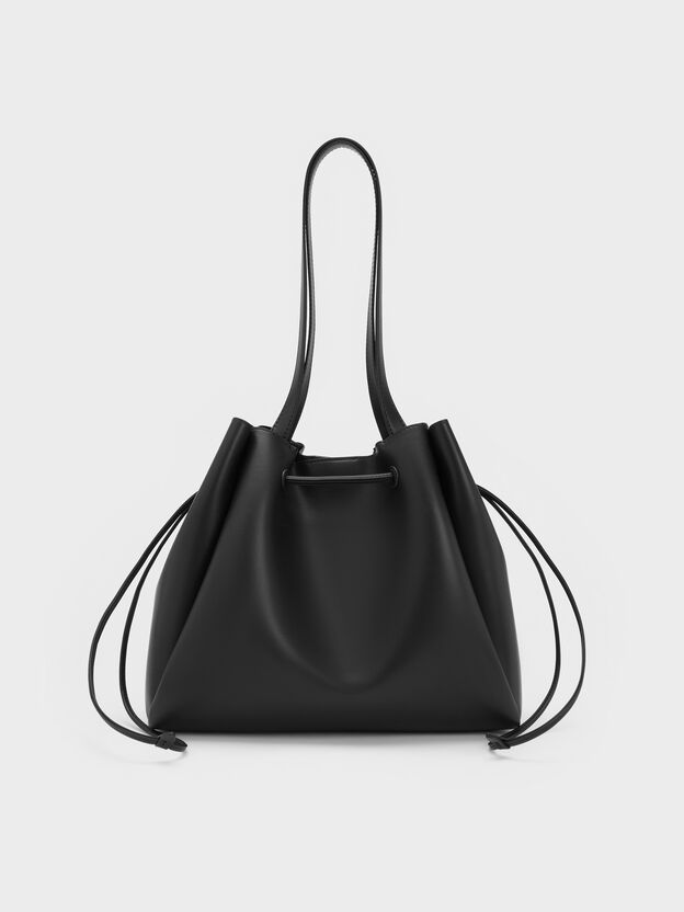 Hanya Drawstring Tote Bag, Jet Black, hi-res