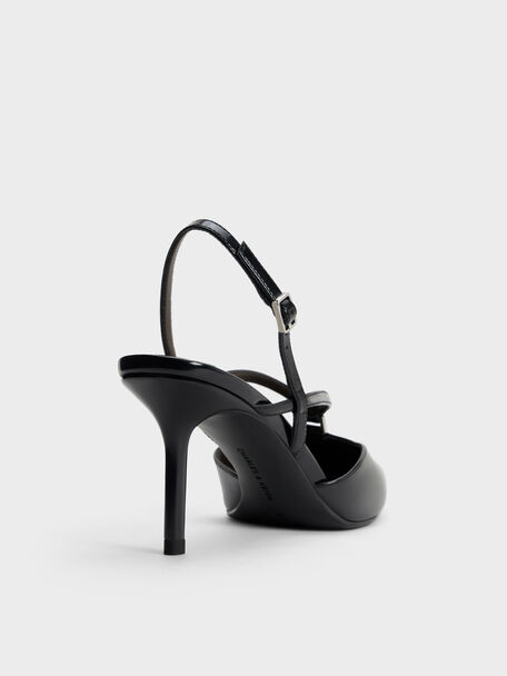 V-Strap Slingback Pumps, Black Box, hi-res