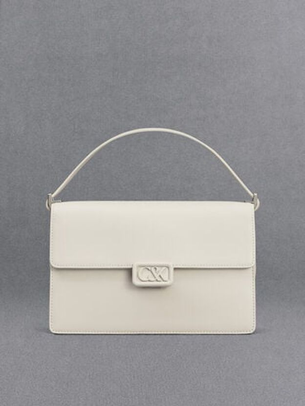 Leather Shoulder Bag, White, hi-res