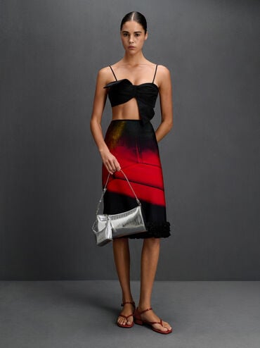 Augustine Metallic Eel-Effect Sculptural-Detail Shoulder Bag, Silver, hi-res