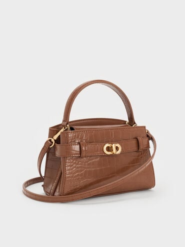 Aubrielle Croc-Effect Top Handle Bag, Chocolate Croco, hi-res