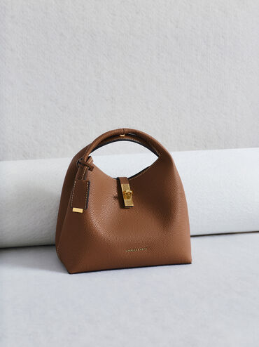 Chance Recycled Leather Turn-Lock Bucket Bag, Chocolate, hi-res