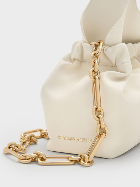 Ally Ruched Chain-Handle Bag, Cream, hi-res