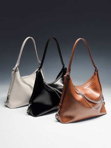 Atwood Chain Hobo Bag, Noir, hi-res