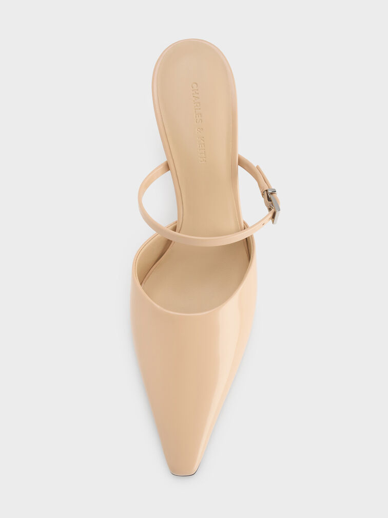 Tapered Square-Toe Heeled Mules, Sand, hi-res