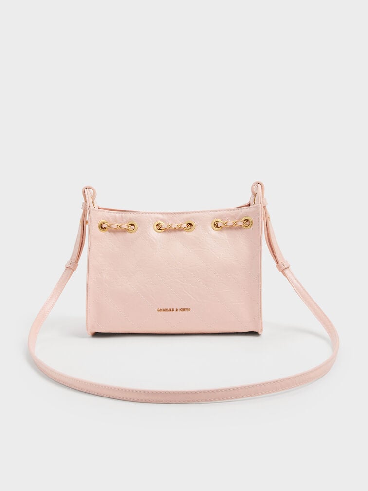 Duo Quilted Drawstring Bucket Bag, Soft Pink, hi-res