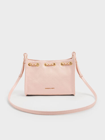 Duo Quilted Drawstring Bucket Bag, Soft Pink, hi-res