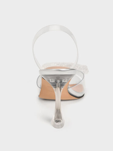 See-Through Beaded Bow Slingback Pumps, Clear, hi-res
