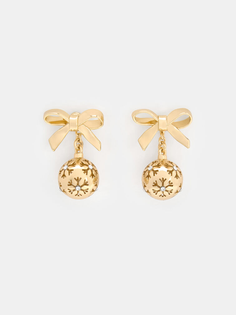 Athalia Crystal-Embellished Bow Snowflake-Ball Drop Earrings, Gold, hi-res