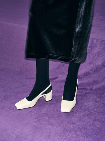 Square-Toe Slingback Pumps, Chalk, hi-res