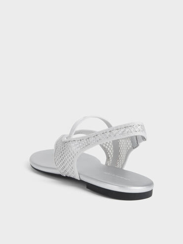 Ellory Mesh Thong Slingback Sandals, Silver, hi-res