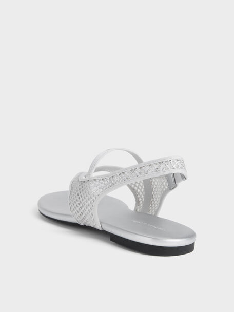 Ellory Mesh Thong Slingback Sandals, Silver, hi-res