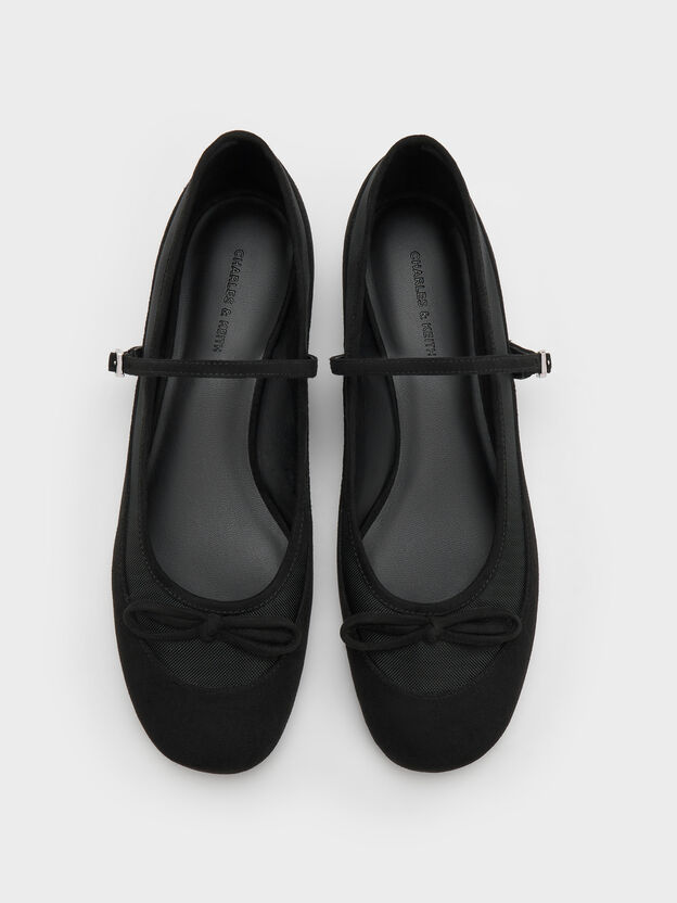 Mulligan Faux Suede & Mesh Mary Janes, Black Textured, hi-res