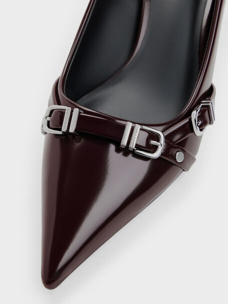 Aira Buckled-Strap Kitten Heels, Burgundy, hi-res