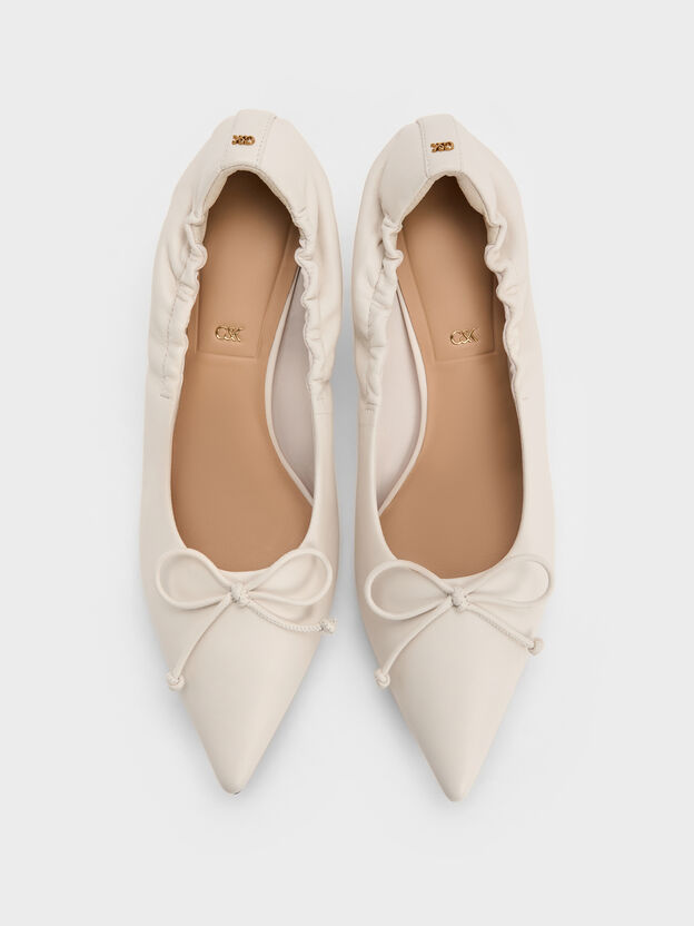 Leather Ruched Pointed Kitten Heels, Chalk, hi-res