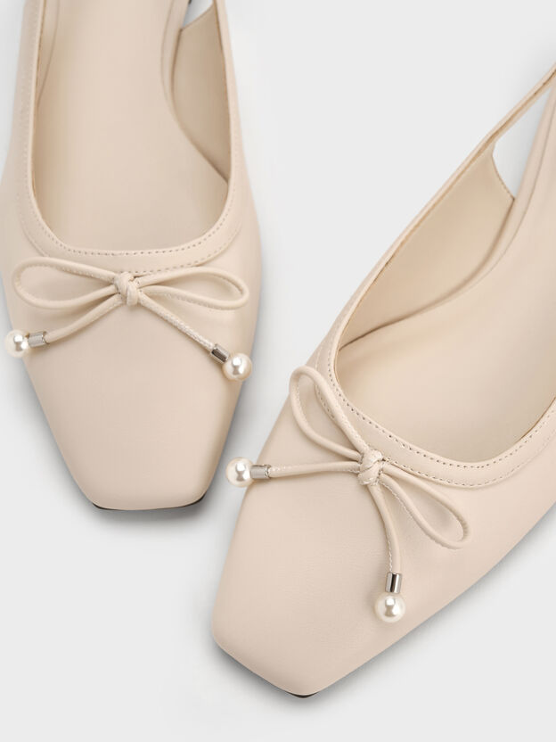 Barbara Pearl-Bow Slingback Flats, Chalk, hi-res