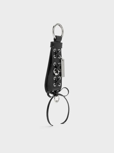 Grommet Lace-Up Bag Charm, Noir, hi-res