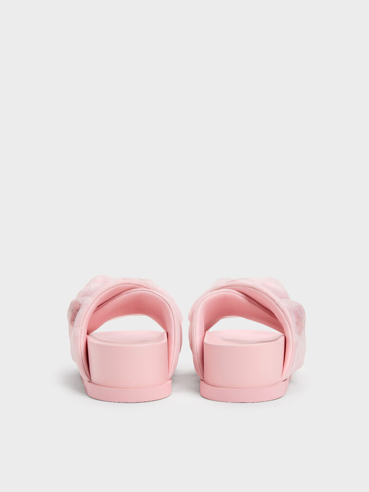 Satin Flower-Applique Crossover Sandals, Light Pink, hi-res