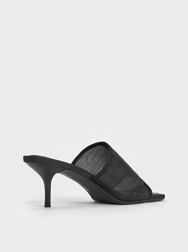 Loren Mesh Kitten-Heel Mules, Black Textured, hi-res