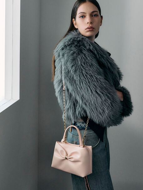 Halsey Ruched Top Handle Bag, Soft Pink, hi-res