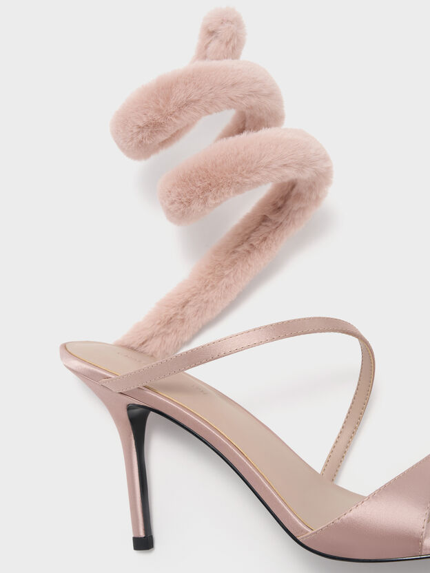 Emila Furry Wraparound Heeled Sandals, Light Pink, hi-res