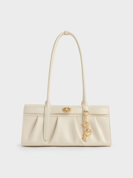 Isolde Belted Ruched Shoulder Bag, Cream, hi-res
