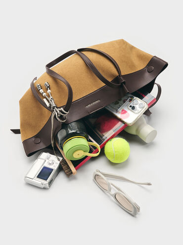 XL Calla Faux Suede Tote Bag, Sahara Sand, hi-res