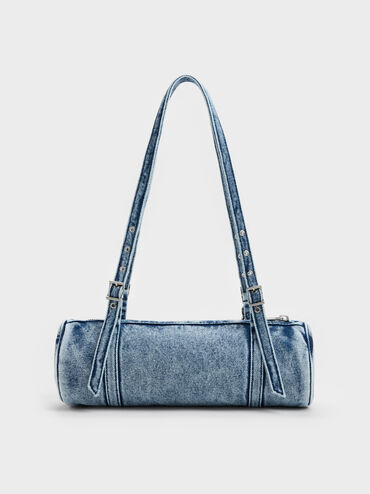 Rey Denim Elongated Shoulder Bag, Denim Blue, hi-res