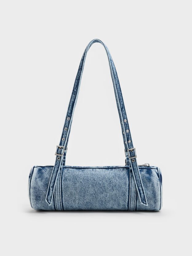 Rey Denim Elongated Shoulder Bag, Denim Blue, hi-res