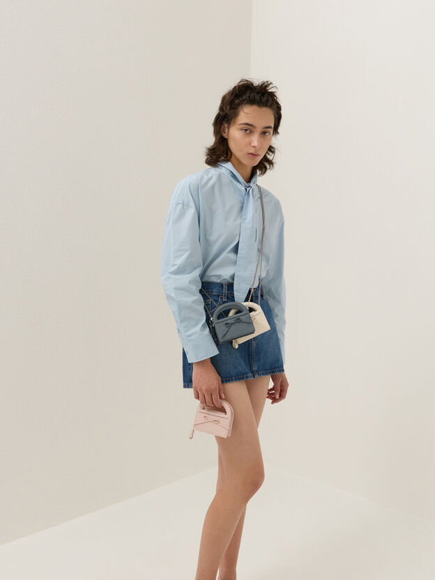 Reese Bow Top Handle Wristlet, Smoky Blue, hi-res