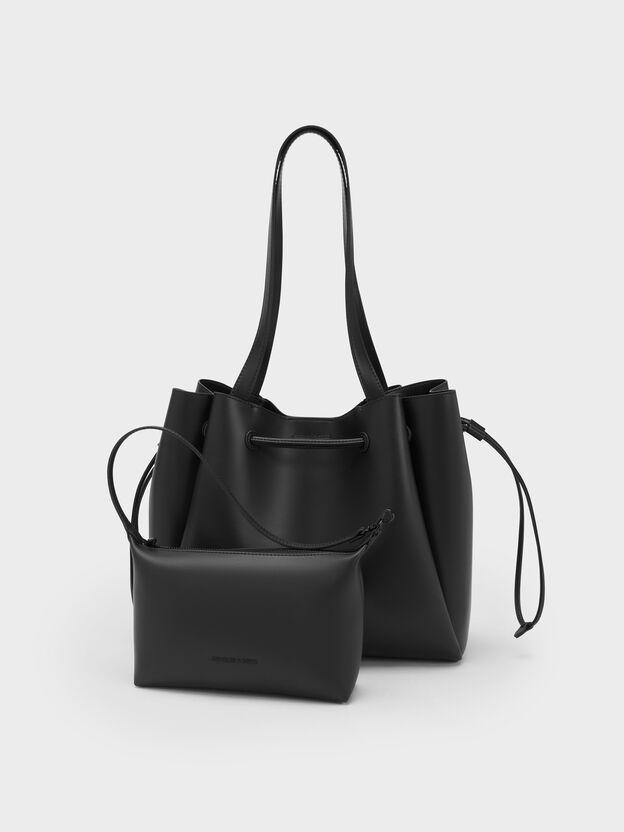 Hanya Drawstring Tote Bag, Jet Black, hi-res